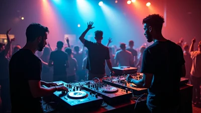 Electronic music artists performing live on stage with synthesizers and modern lighting effects.