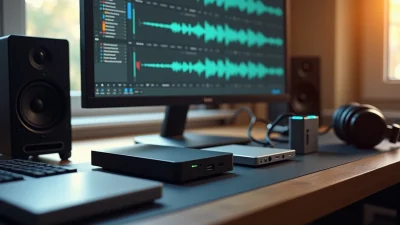 wav vs flac mastering: audio interface and studio setup with waveform display on screen for professional music production